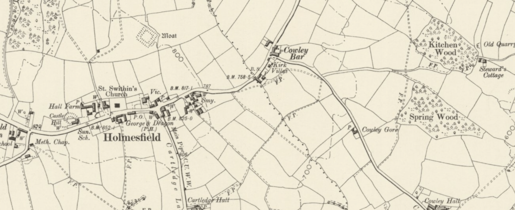 1893 map showing Holmesfield, Cowley Bar and Cowley Gore